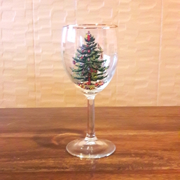 Genuine Spode Christmas Tree Wine Glasses with Gold Rim. Set of 5 - Picture 3 of 5